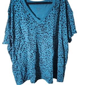 Torrid Teal and Black Leopard Print V-Neck Top